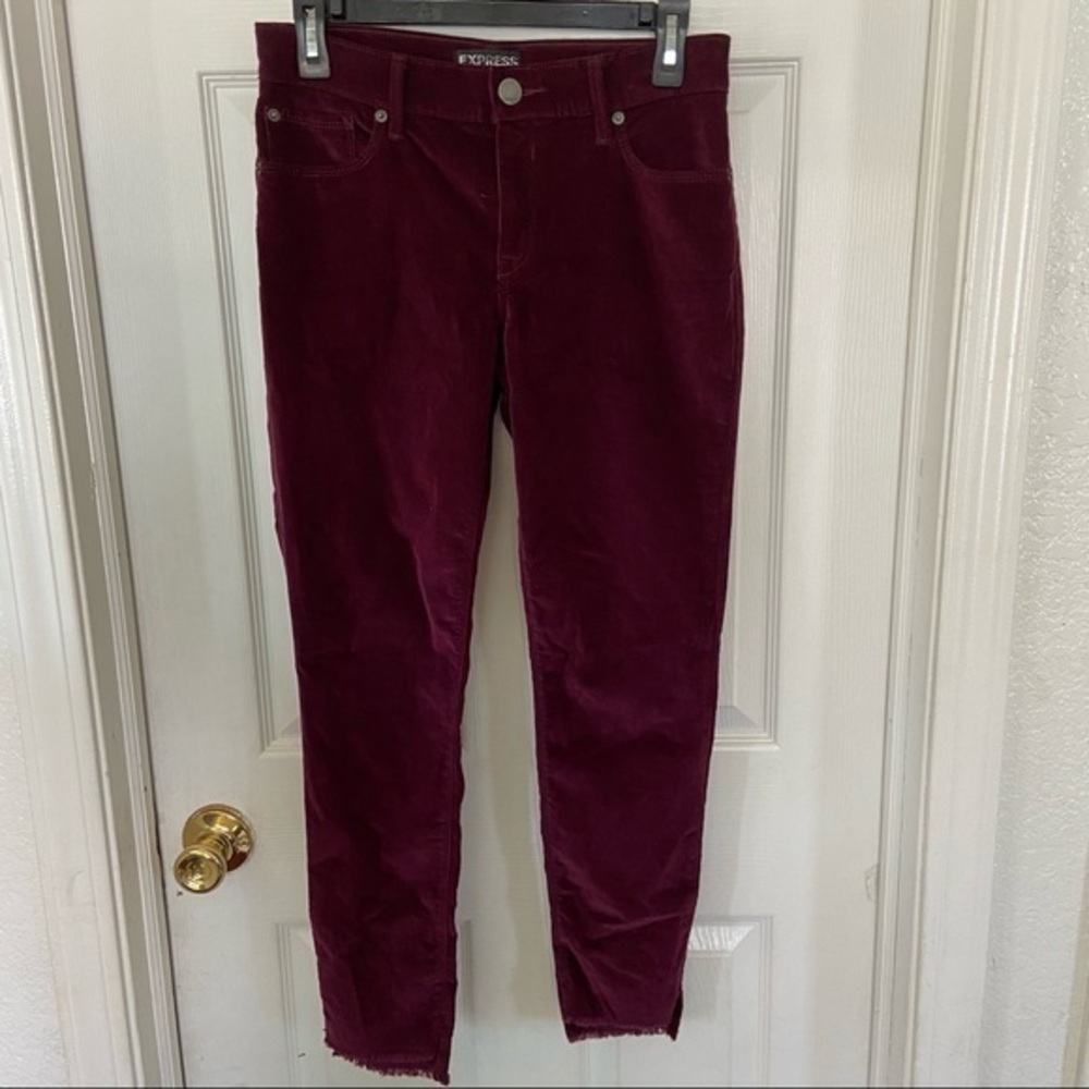 NWOT EXPRESS corduroy wine burgundy raw Hem ankle legging mid rise pants size 4